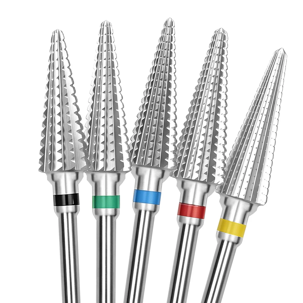 1pc 5-in-1 Carbide Professional Tungsten Steel Nail Drill Bit Gradient Teeth Design for Pre-treatment and Removal
