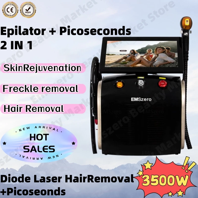 

Ice Painless Alexandrite 2 in1 3500WDiode Laser Hair Remova Picosecond Laser Tattoo Removal Multi-function cooling system beauty