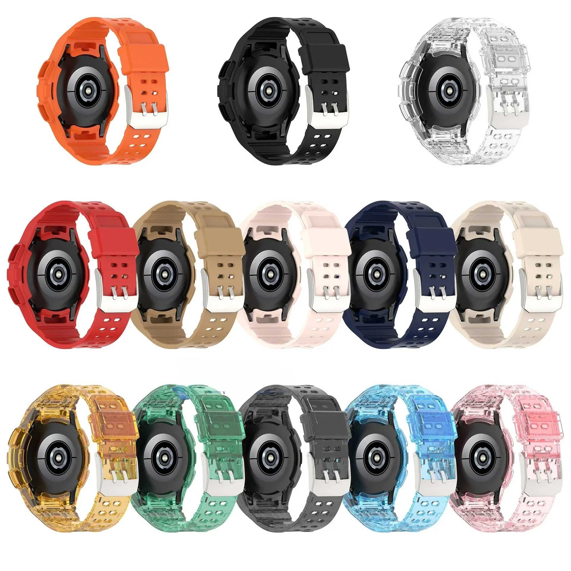 Case+Strap for Samsung Galaxy Watch 6 4 40mm 44mm Transparent Silicone  Sport Bracelet for Galaxy Watch 4 Classic 46 Accessories