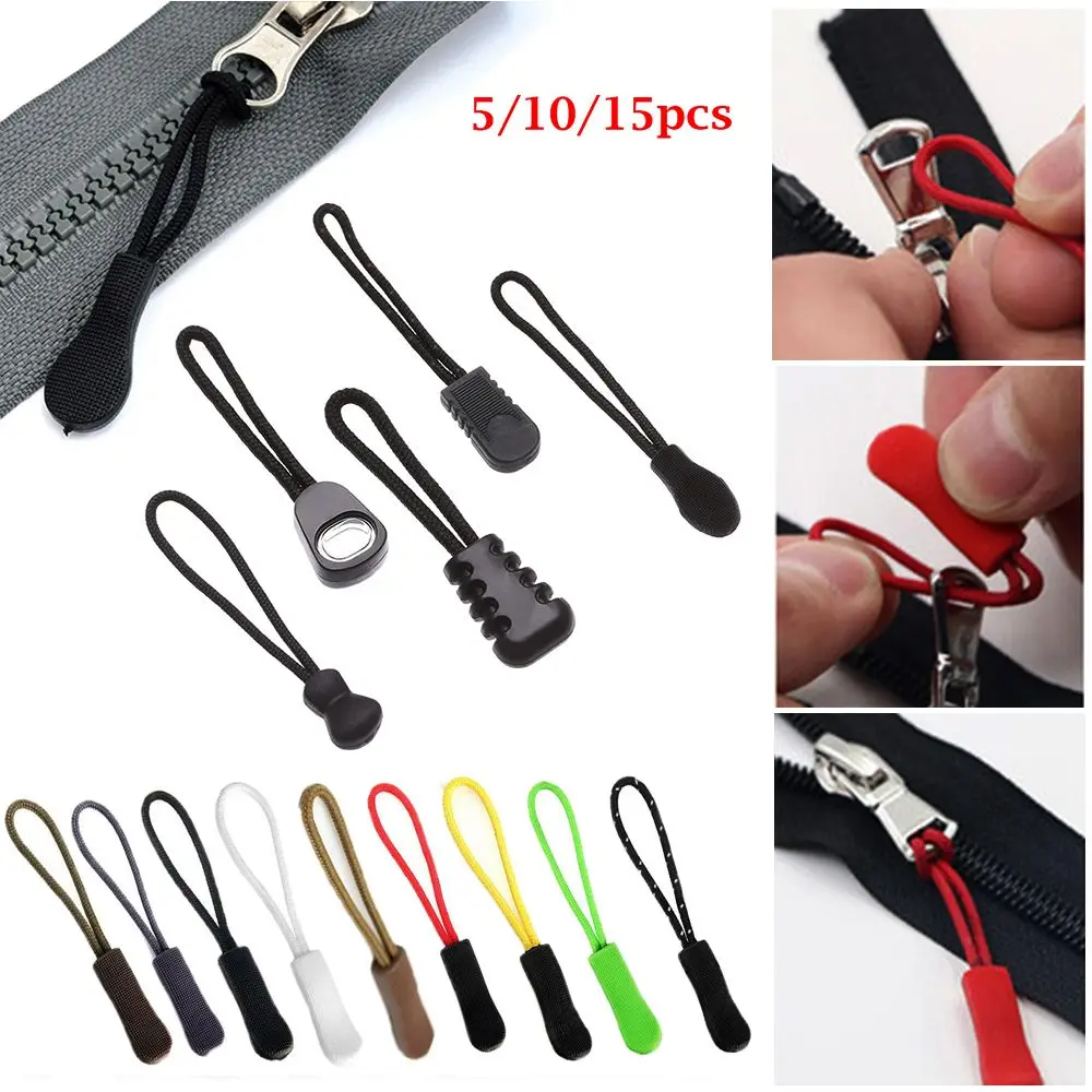 5/10/15pcs Hot Suitcase Tent Backpack Bags Clip Buckle Ends Lock Zips Zip Puller Replacement Cord Rope Pullers Zipper Pull