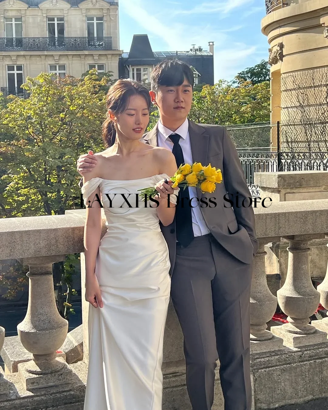 Abiti da ricevuta di nozze sexy con spalle scoperte Bianco Corea Servizio fotografico Abito da sposa con corsetto a sirena in raso di seta personalizzato nnecud
