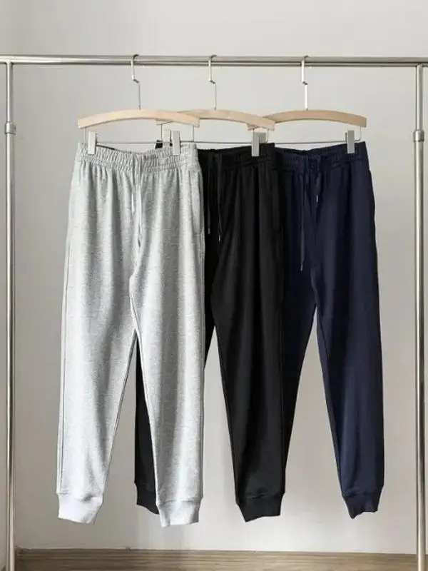 

Мужские спортивные брюки в стиле ретро, американские, вязаные, из чистого хлопка, свободного прямого кроя, с манжетами, дышащие, для весны и осени