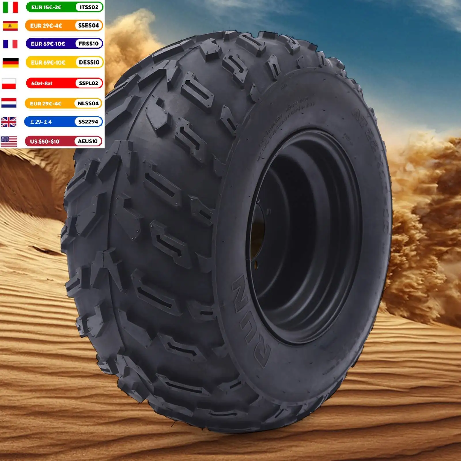 

10inch All-terrain Tire ATV Wheel Outer Tyre Carbon Steel Inflatable Tire for Off-road Vehicles ATVs and Karting 55*23cm 35000lb