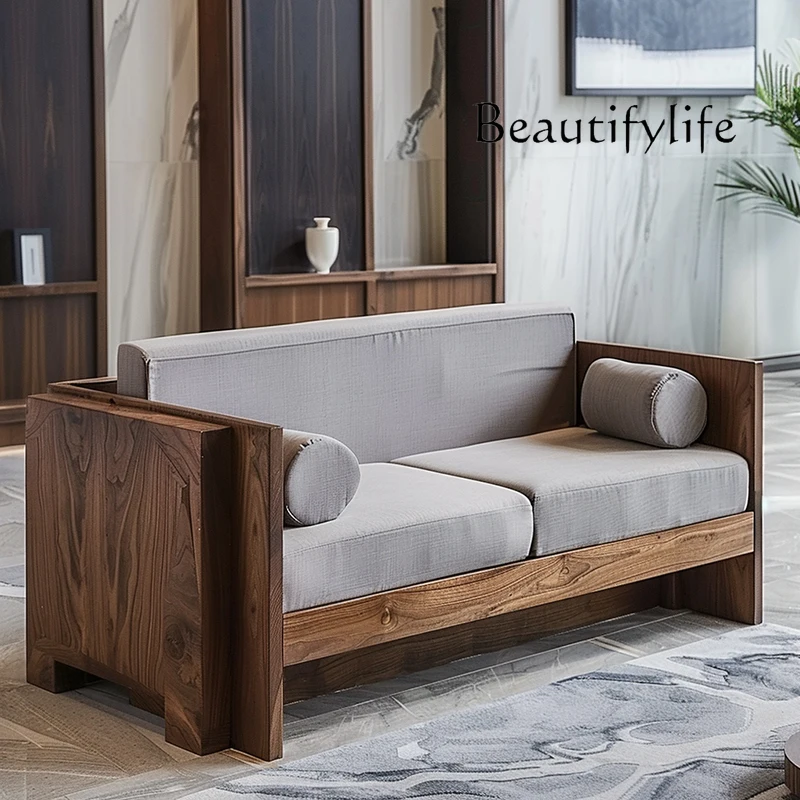 

Новый китайский дзен-диван из ясеня для дома, гостиной, североамериканский черный орех, прямой ряд, мебель из цельного дерева