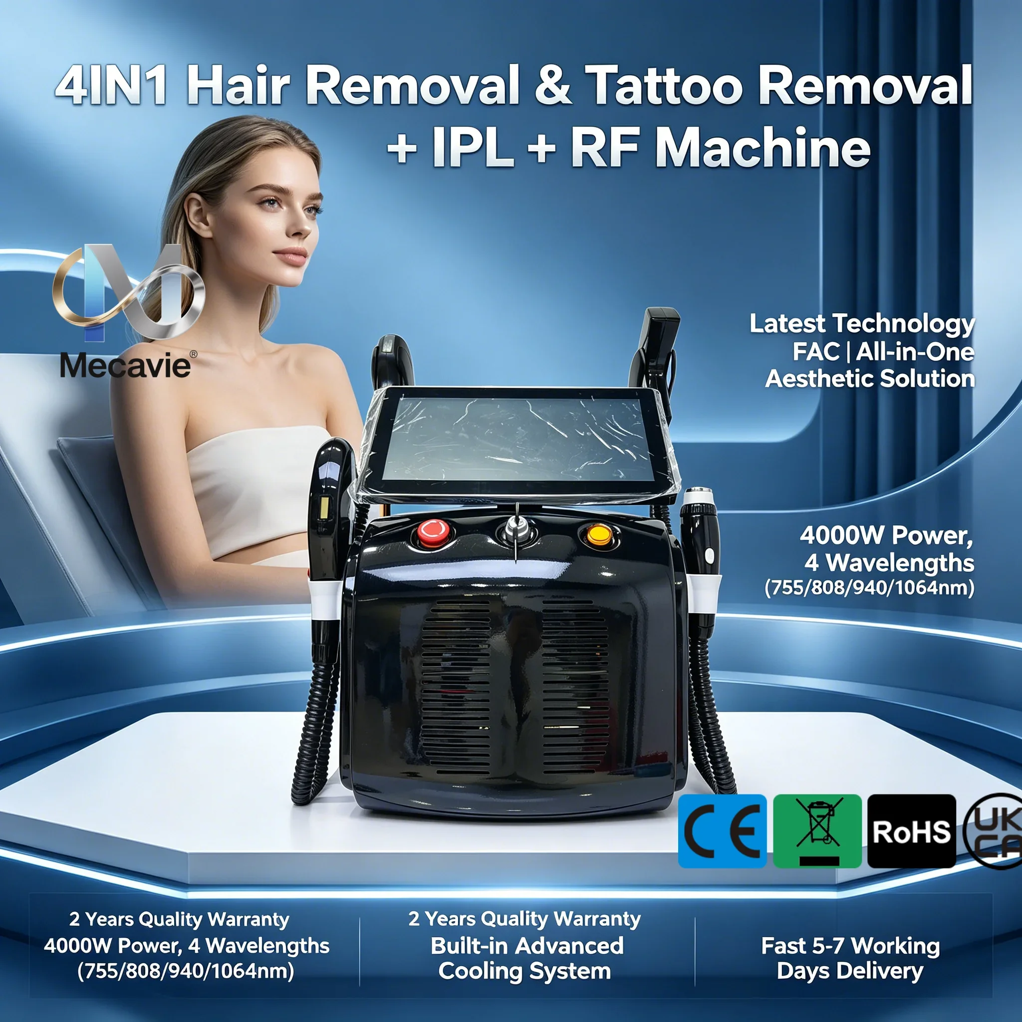 4-in-1 Soprano Diode Laser Hair Removal Device With 4 Wavelengths For Clinic Use, Fast And Safe Hair Removal Suitable For All sK