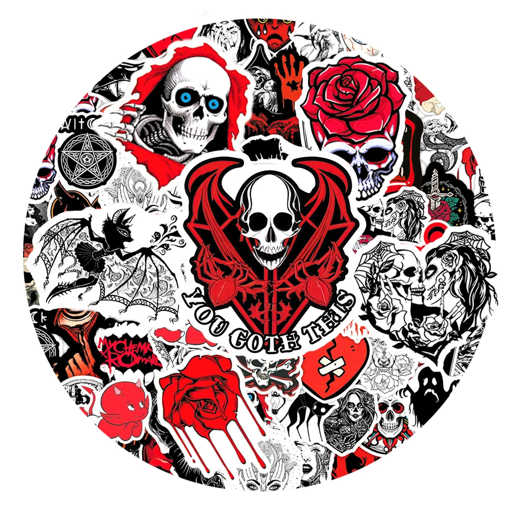 

10/30/50/100pcs Cool Black Red Skull Ghost Stickers Horror Gothic Graffiti Decals Helmet Phone Suitcase Bike Sticker Wholesale