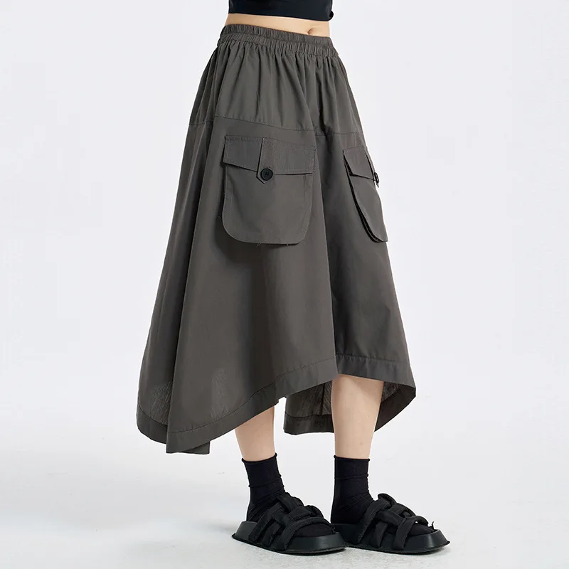 ANJY Spring Summer New Women Yamamoto Safari Style Patch Pocket Irregular Skirt Loose Casual Solid Color Trend Ins Skirts A25724