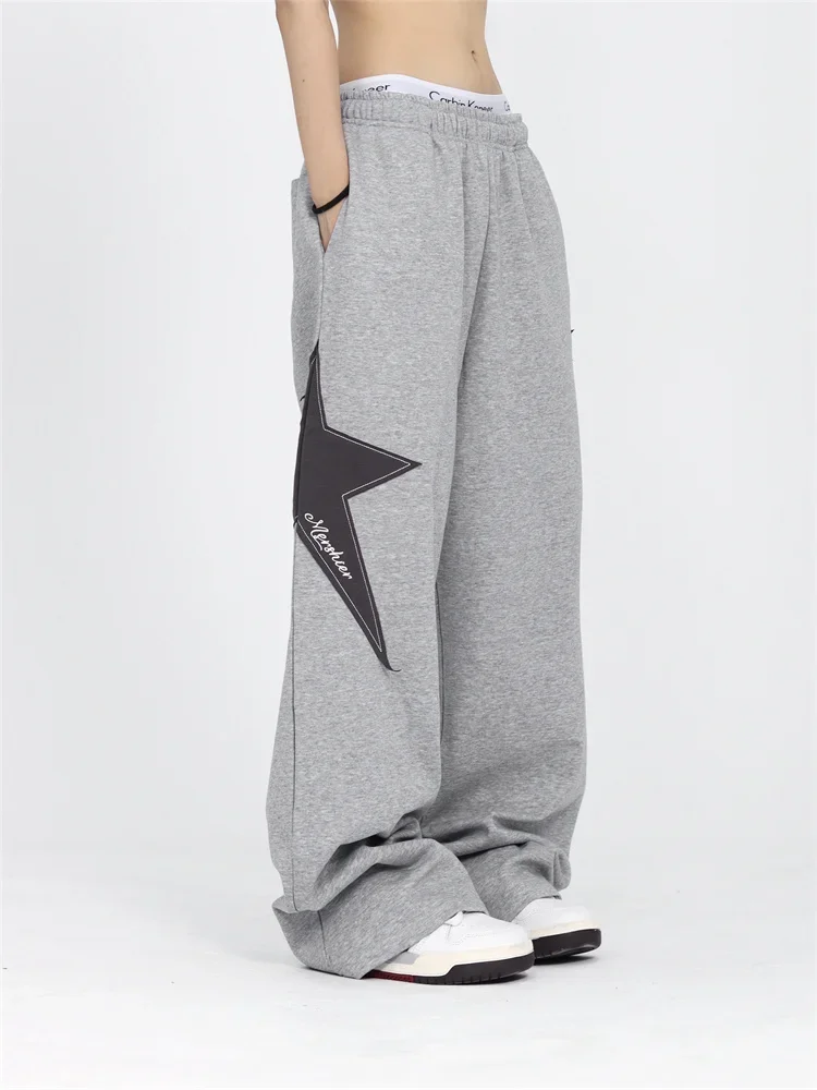 Women Harajuku Retro Loose Jogging Sweatpants Y2K Streetwear Vintage Patchwork Sports Pants Oversized Hip Hop Wide Joggers