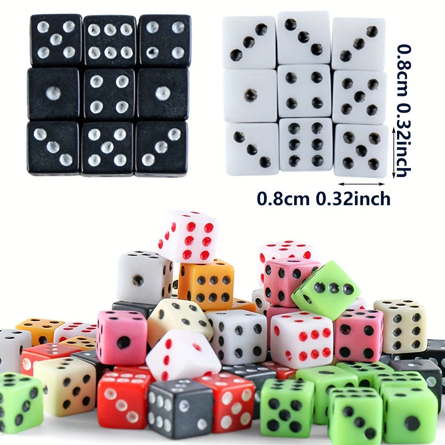 100pcs 8mm Mini Dice Square Angle Points Assorted Colors Durable Party Game Accessories for Tabletop Point Games Casino JXB