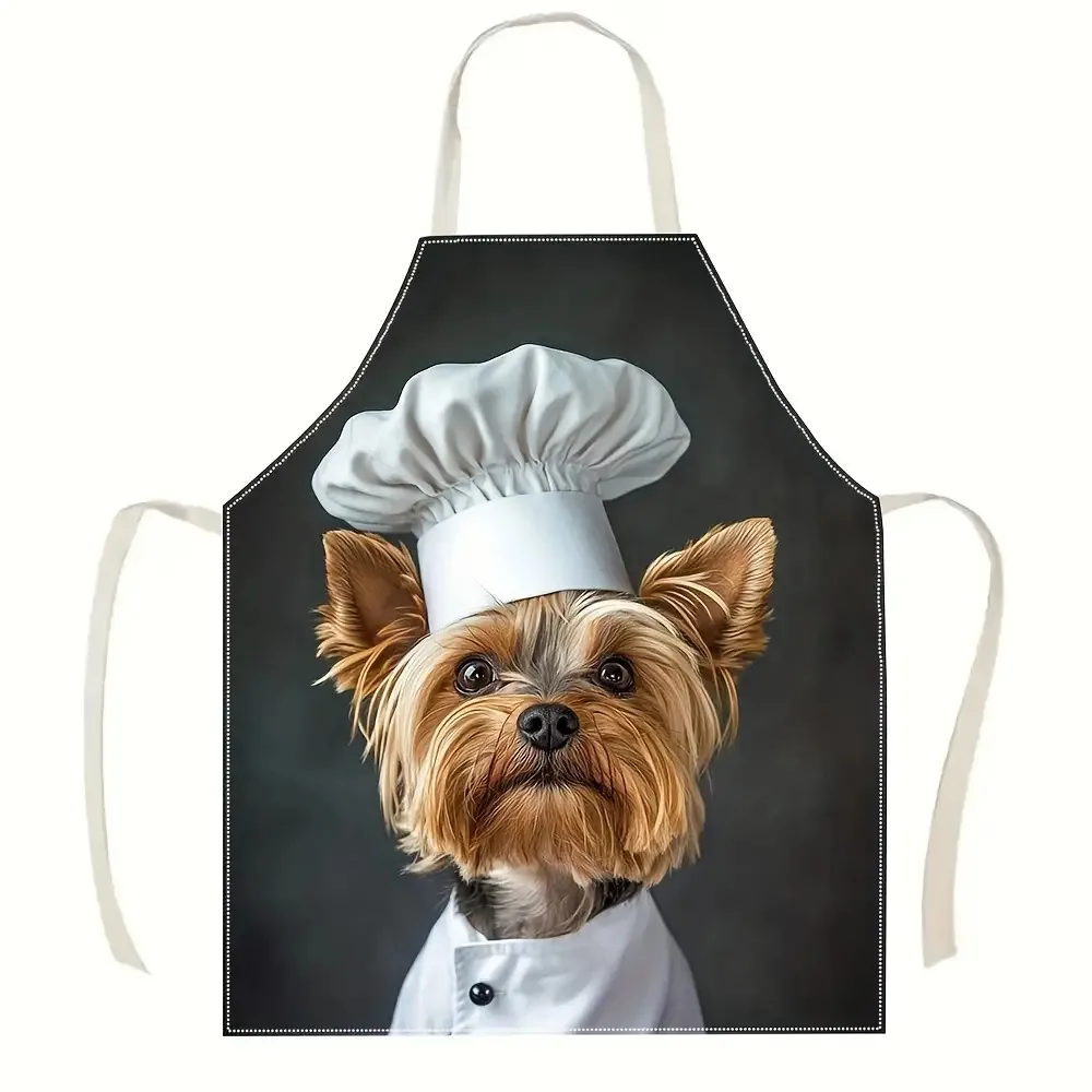 Cute Yorkshire Terrier Chef Apron, Funny Dog in Hat Kitchen Bib, Pet Lover Gift for Women Men Cooking Baking Home Decor