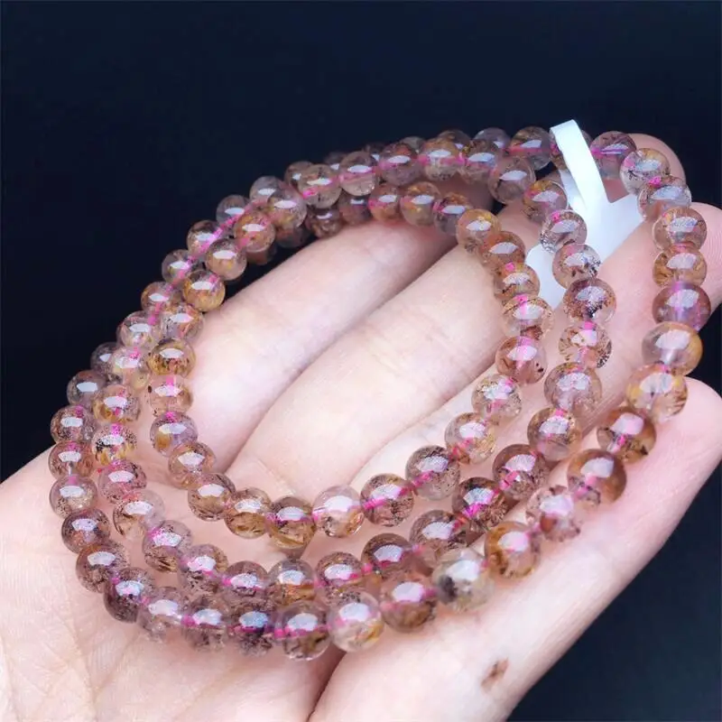 5.7MM Natural Purple Rutilated Quartz Triple Circle Bracelet Healing Fashion Reiki Crystal Fengshui Jewelry Birthday Gift 1pcs