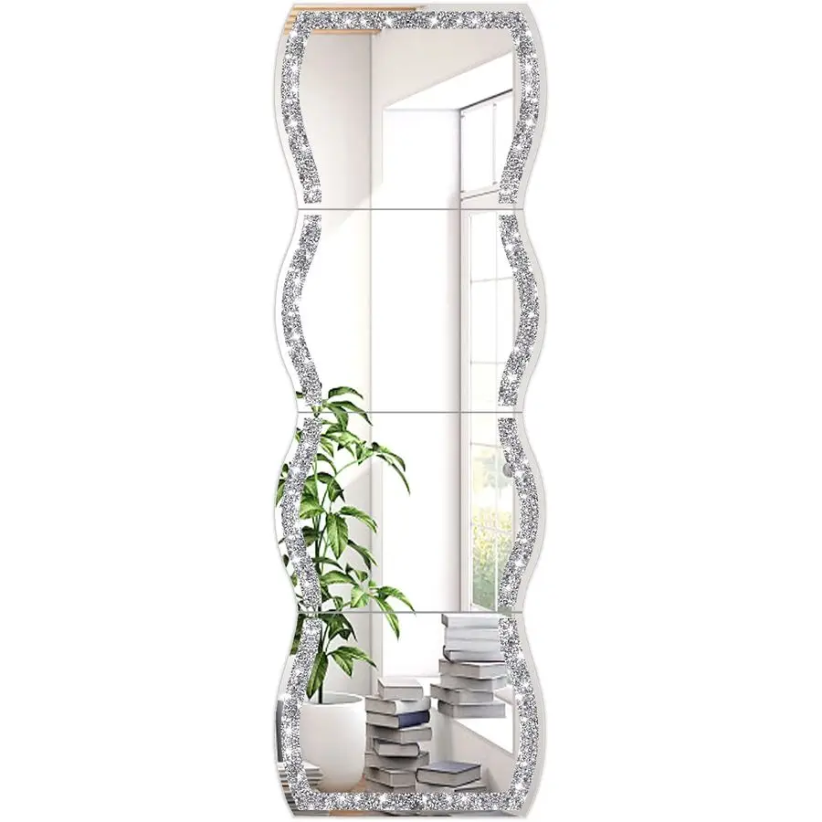 

Pattern Crushed Diamond Body Mirror Set 4pcs 11x15 inch Dressing amp Makeup Mirror for Decor, Gym, Door