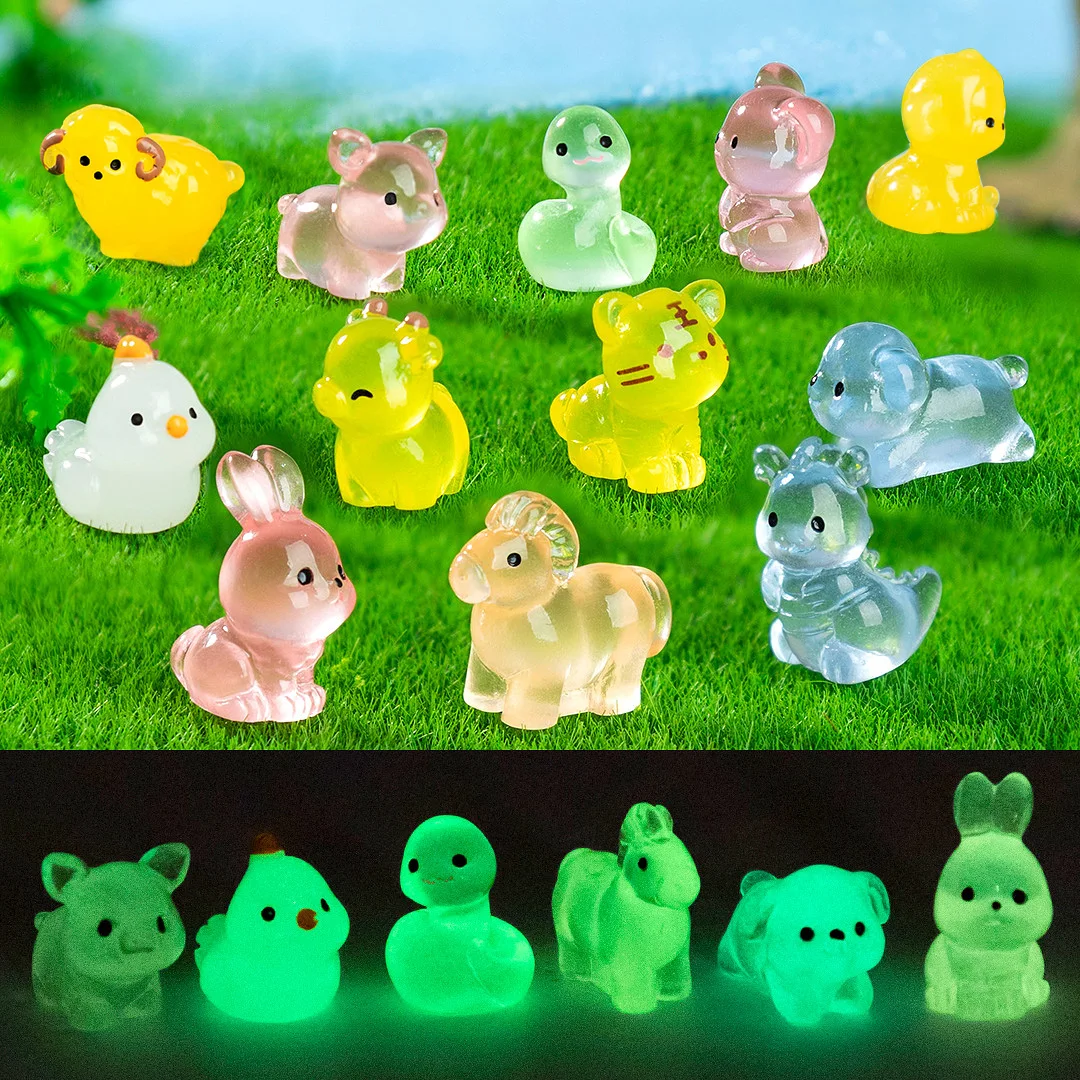 12Pcs Chinese Zodiac Rat Cow Tiger Rabbit Dragon Snake Horse Sheep Dog Pig Figurine Miniature Fairy Garden Decoration Accessorie