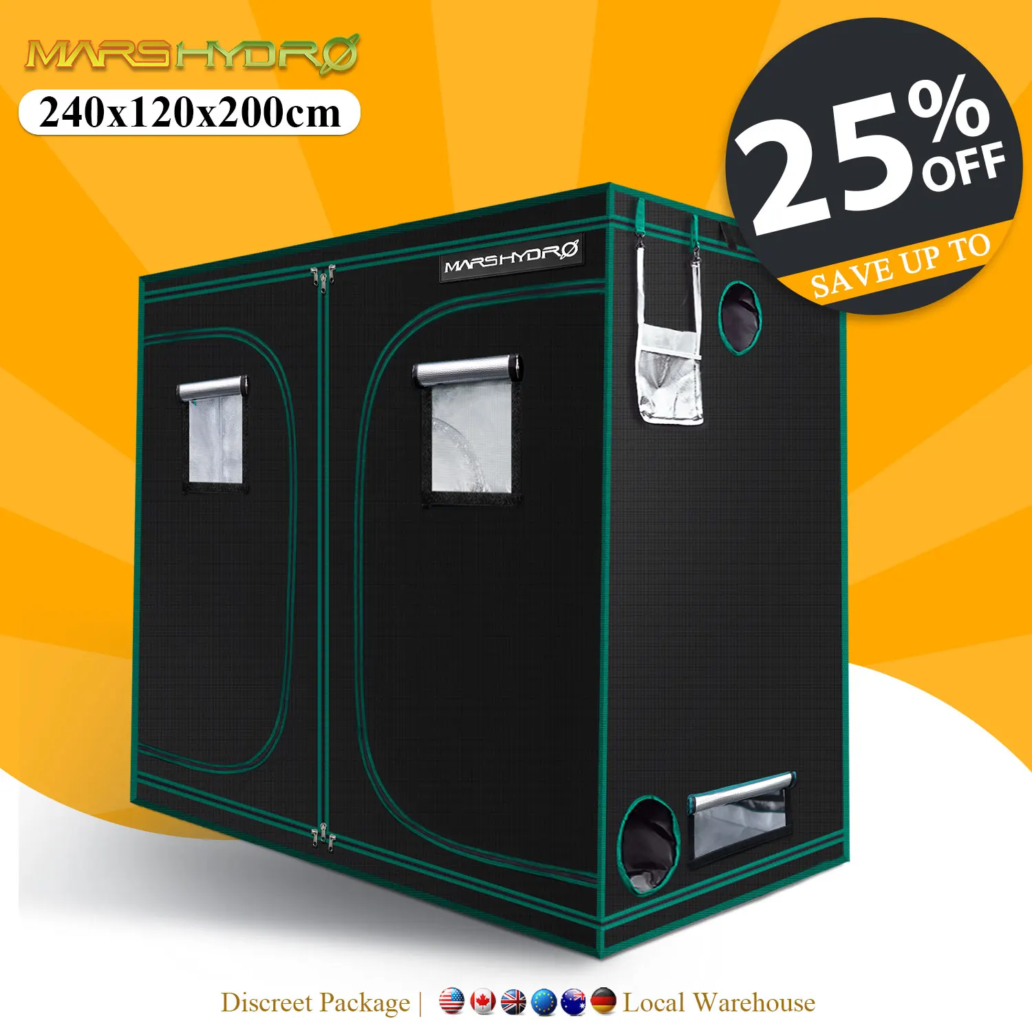 

1680D Mars Hydro 240X120X200cm Крытый светодиодный тент для выращивания внутри система Нетоксичная растительная комната сад водонепроницаемая хижина