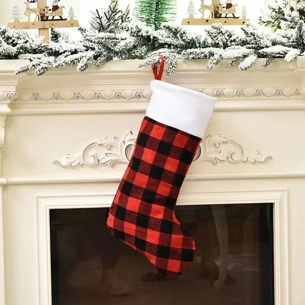 Christmas Celebration Large Size Is 44*24*19cm Plaid Christmas Decor Cozy Fireplace Ornaments Christmas Tree Holiday Decoration