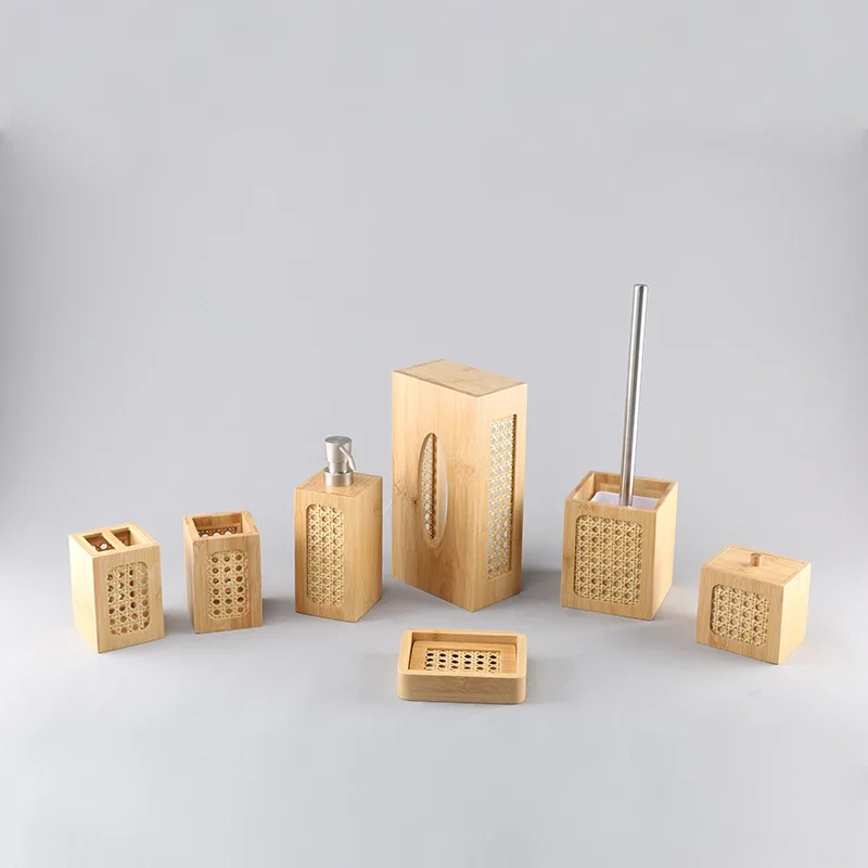 

Classic natural gray gravel with bamboo bathroom 7-piece set Resin bathroom accessories set Household