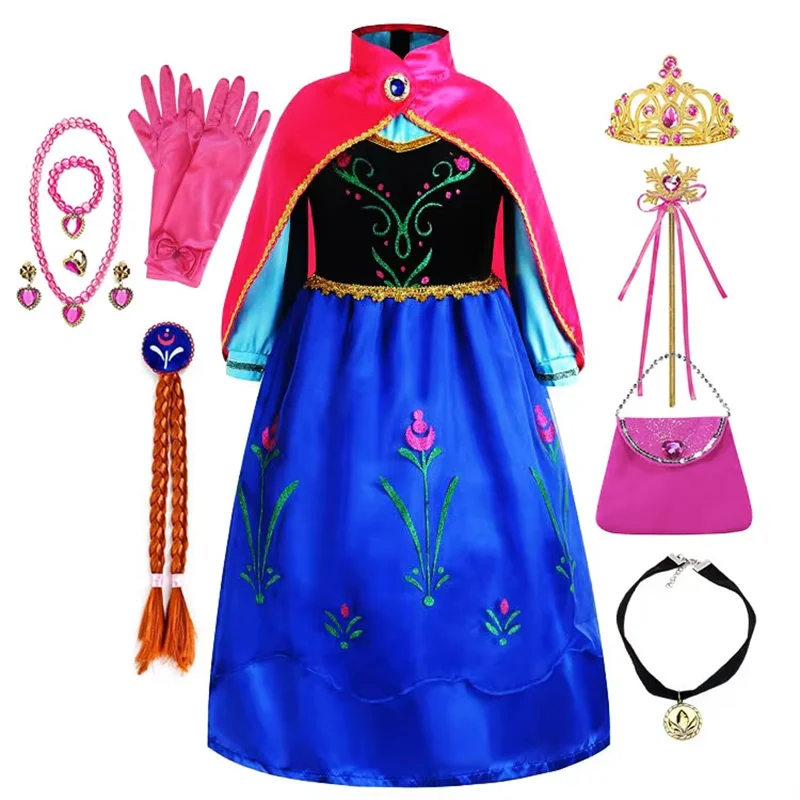 Vestido de Princesa Inspirado en Anna 2026 con Capa Fucsia, Disfraz de la Hermana de Elsa, Reina de las Nieves, para Niñas Pequeñas, Carnaval, Vestidos Reales