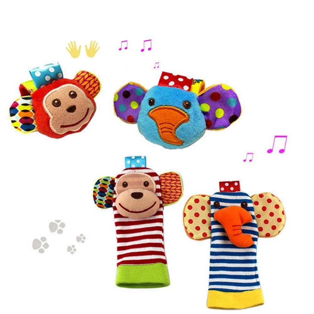 

2 Pairs Baby Toys Wrist Roaming + Socks Foot Rattle The Bell Infant Rattles