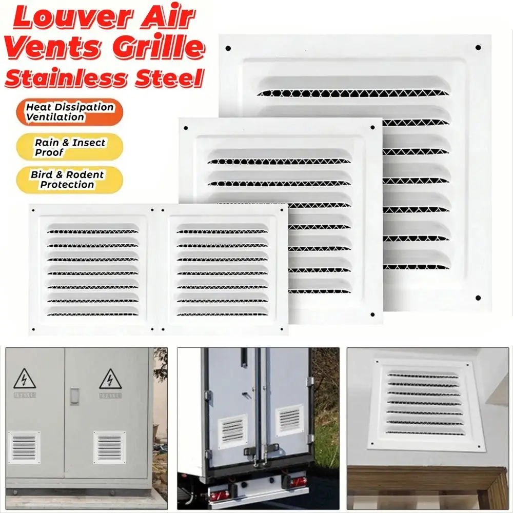 Stainless Steel Metal Vent Cover Square Built-in Insect Screen Grille Cover White Black Louver Air Vents Grille