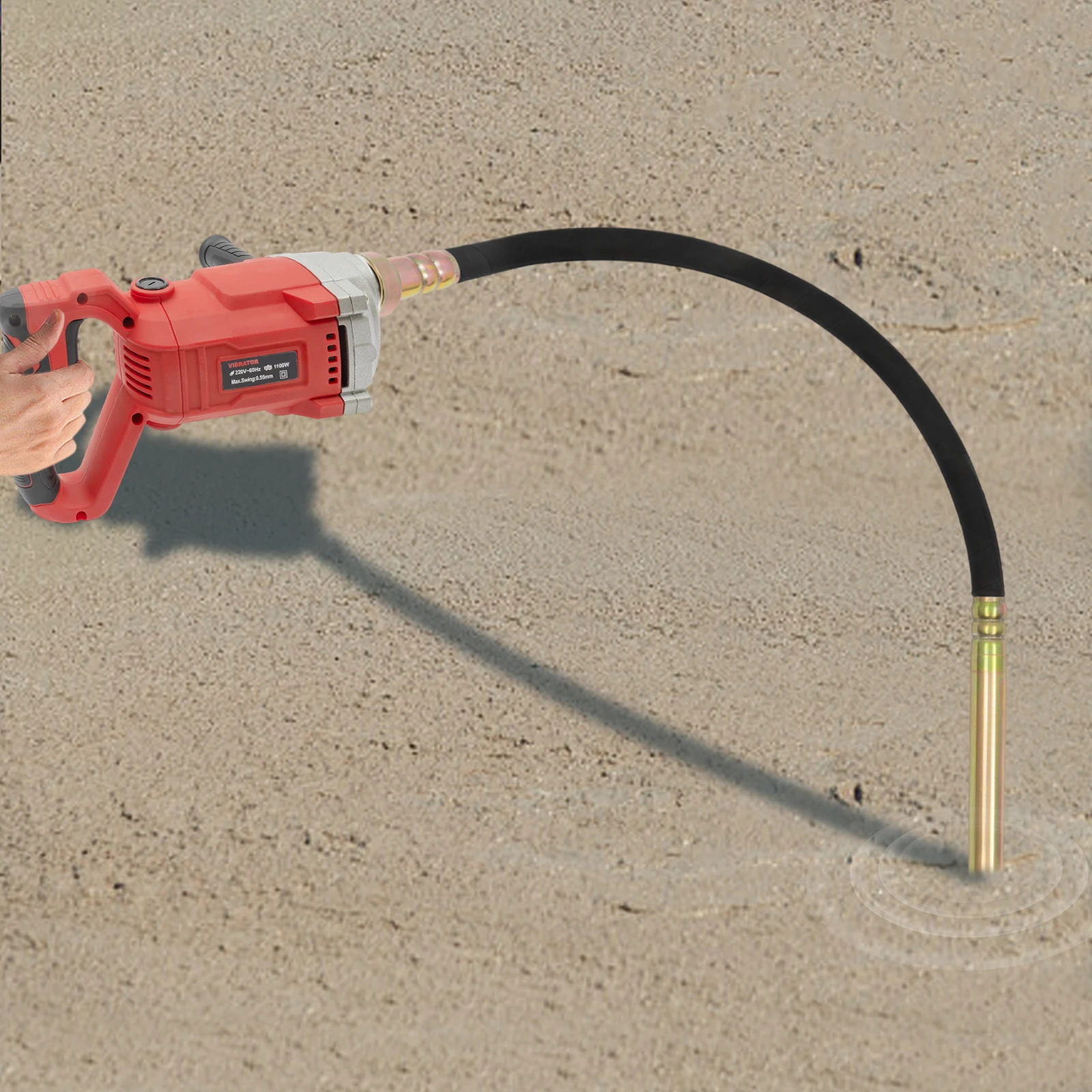 1100W Electric Concrete Vibrator w/2M Wave Rod Handheld Portable Suitable Concrete Tools 220V for Various Construction Structure