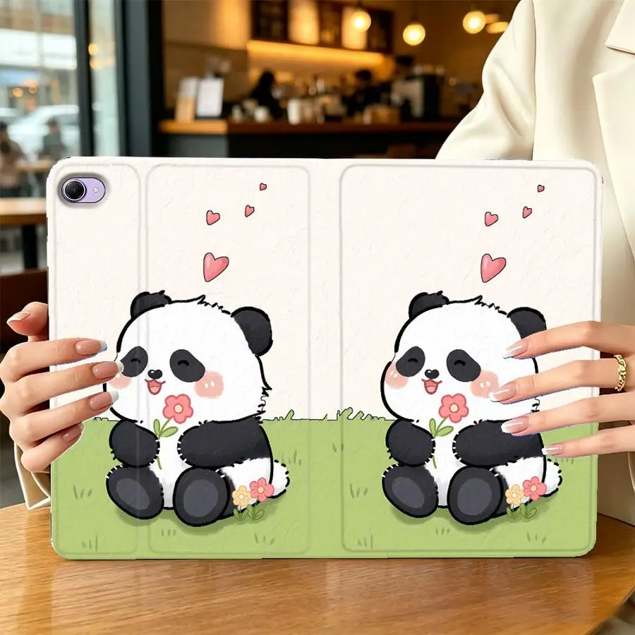 Grass Blush Panda Print With Pencil Holder Case for Xiaomi Pad 5 6 7 8 Pro Redmi Pad SE K Pad 8.8 9.7 12.4 Inch Pad 6s Pro 7