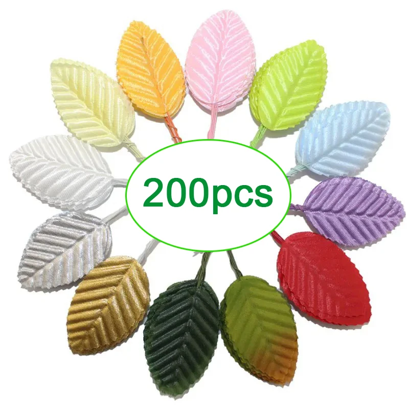 200Pcs Artificial Silk Green Leaves Fake Rose Wire Crafts Leaves Fabric Floral Leaves For Wreath Wedding Bouquet Party Decor