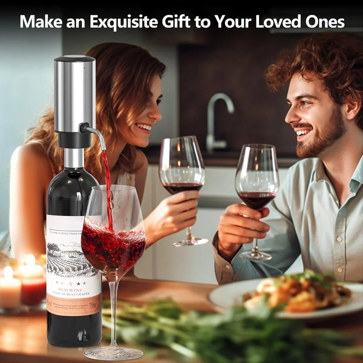 Electric Wine Decanter,Rechargeable Automatic Wine Aerator Wine Dispenser with Foil Cutter,Wine Stopper,for Home Party