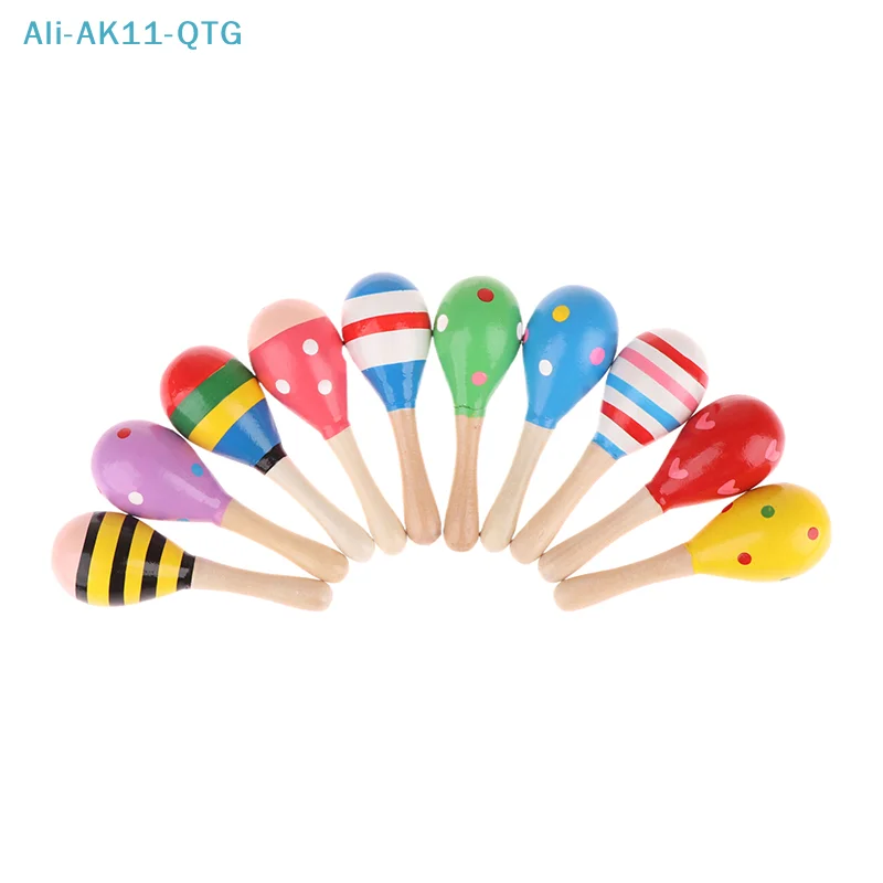 Hot！2Pcs Cute Mini Wooden Sand Hammer Maracas Rattle Shaker Toys For Baby Musical Instruments Baby Shower Party Favors Gift Kids