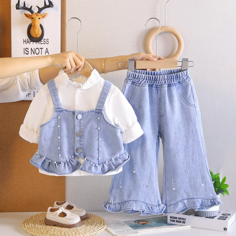 New Autumn Baby Clothes Kids Clothing Children Girls Vest Long Sleeved Shirt Pants 3Pcs/Sets Toddler Costume Infant Tracksuits