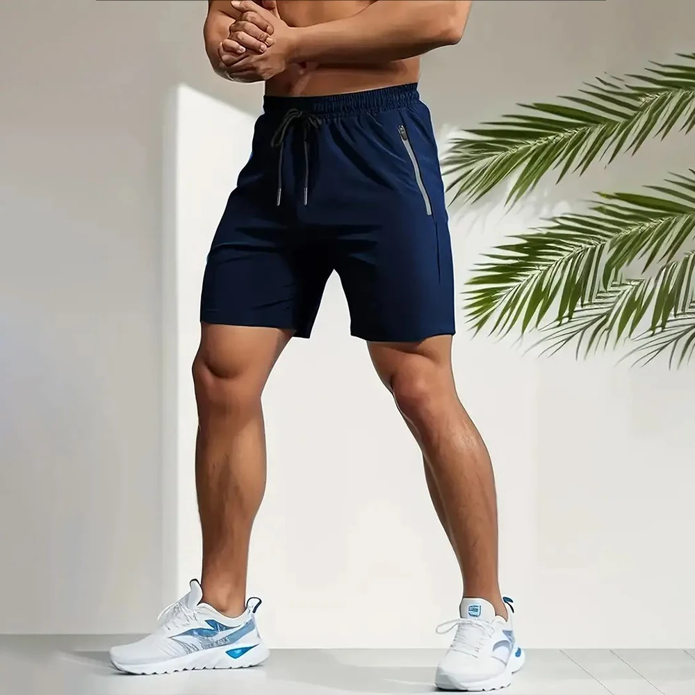 Men's trendy beach shorts, casual sports shorts, fitness training trousers, zip pocket, lightweight breathable trousers
