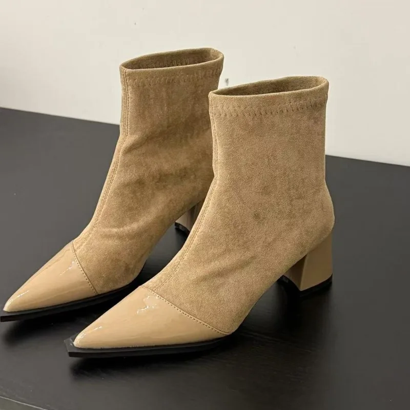 

Elegant Women Ankle Boots Pointed Toe Heeled Shoes Dress Party 2025 New Designer Summer Brand Shoes Chunky Woman Pumps Zapatos