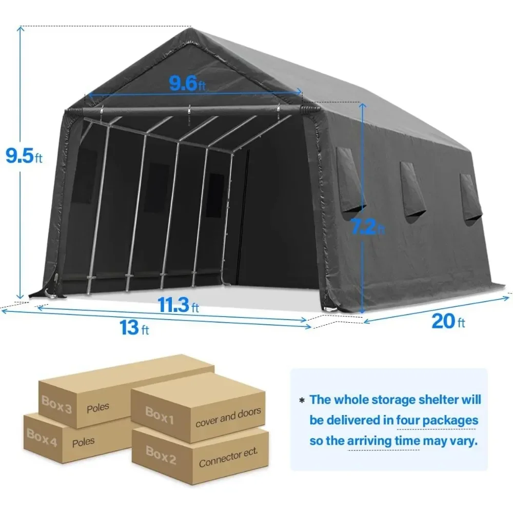 13x20 Ft Carport 2 Roll Up Doors & Vents Outdoor Portable Storage Shelter Garage Tent for Vehicle Boat Truck, Carports