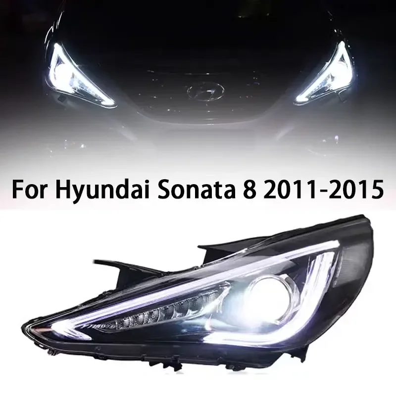 

Светодиодная фара для Hyundai Sonata 8 2011-2015, 8 светодиодных фар DRL, динамическая лампа указателя поворота, стиль линз проектора, аксессуары