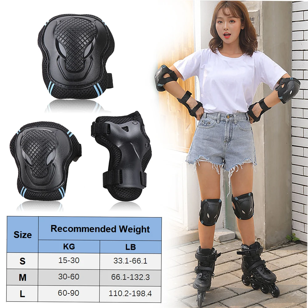 Knee Pads Set 6 Protector Kit Knee Pads Elbow Pads Wrist Guards Protective Equipment Set Safety Protection Pads for Skateboard view 6