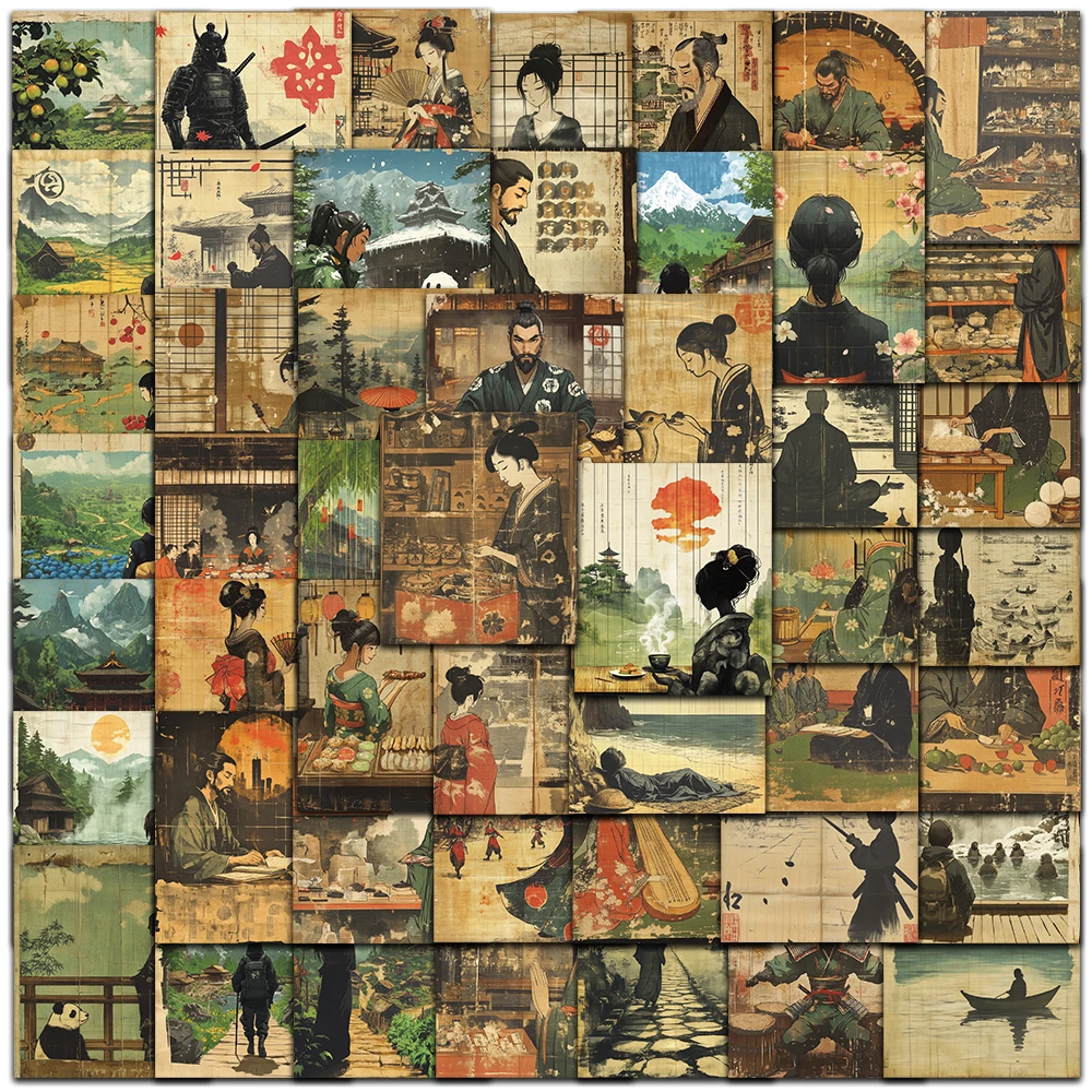 

50pcs Japanese Culture Aesthetic Ukiyoe Girls Samurai Stickers For Luggage Laptop Water Bottle Notebook Phone Waterproof Decals