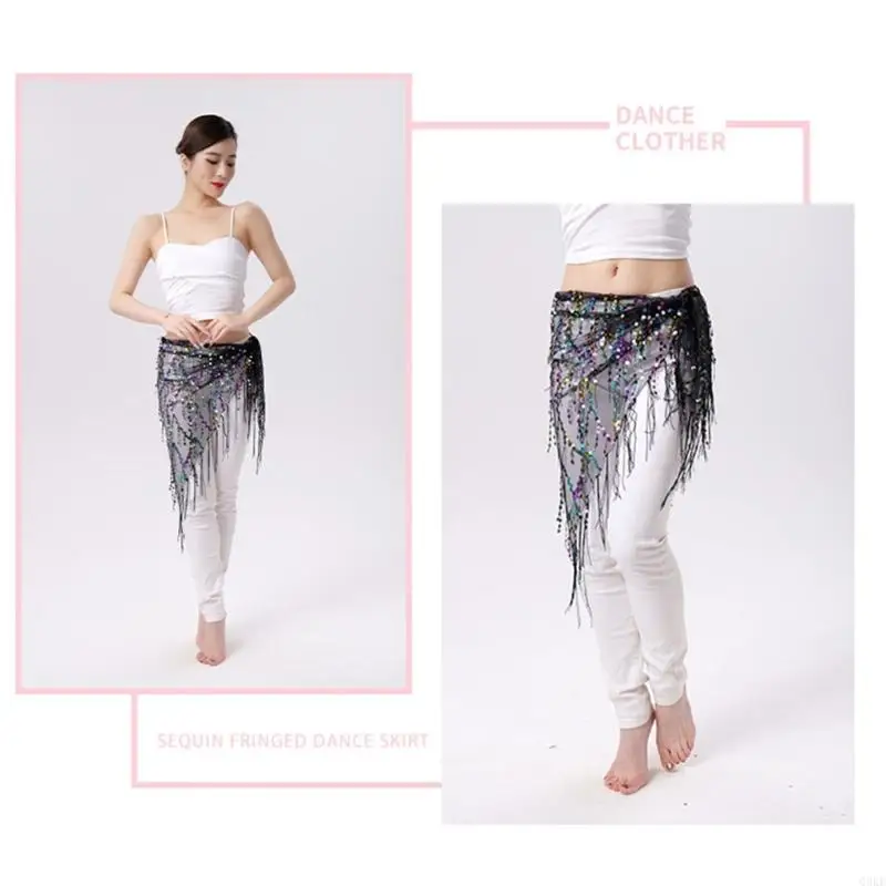 Q0KE Belly Dance Hip Scarf, Sweet Belly Dance Skirt Wrap Sequins Belly Dance Costume