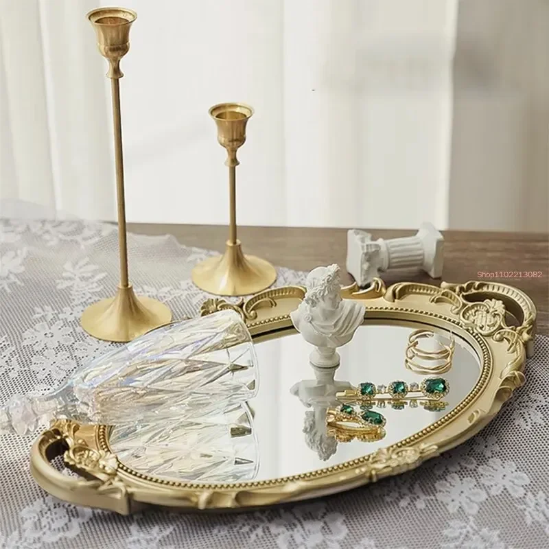 2022 New Vintage Decorative Glass Mirror Tray Fruit Jewelry Display Storage Plate Desktop Ornaments Suitable For