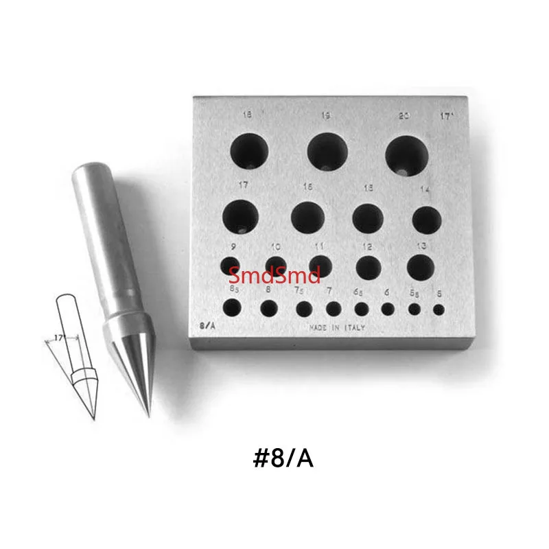 Round Bezel Forming Block 20 Holes #8/A Hardened Steel Collet Block with Round Holes & Punch Making Bezel Setting