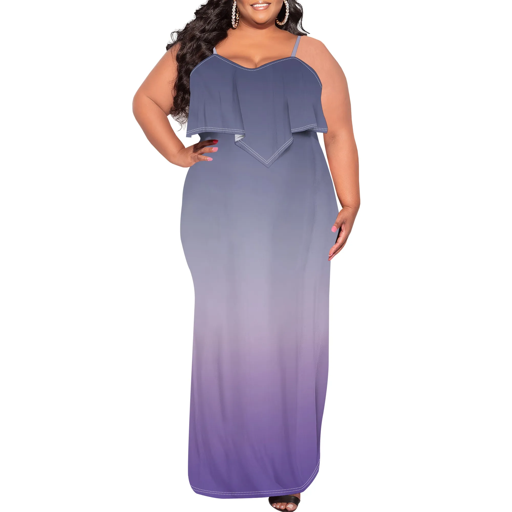 

Plus Size Summer Maxi Dress for Curvy Women Spaghetti Strap Casual Loose Sleeveless Solid Color Gradient Flowy Tiered Dress