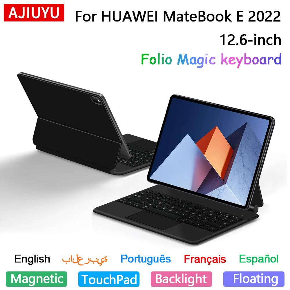 AJIUYU Folio Magic Keyboard for Huawei MateBook E 2022 12.6 inch DRC-W58 W38 W56 W76 Tablet Smart Magnetic Case Keyboard Cover