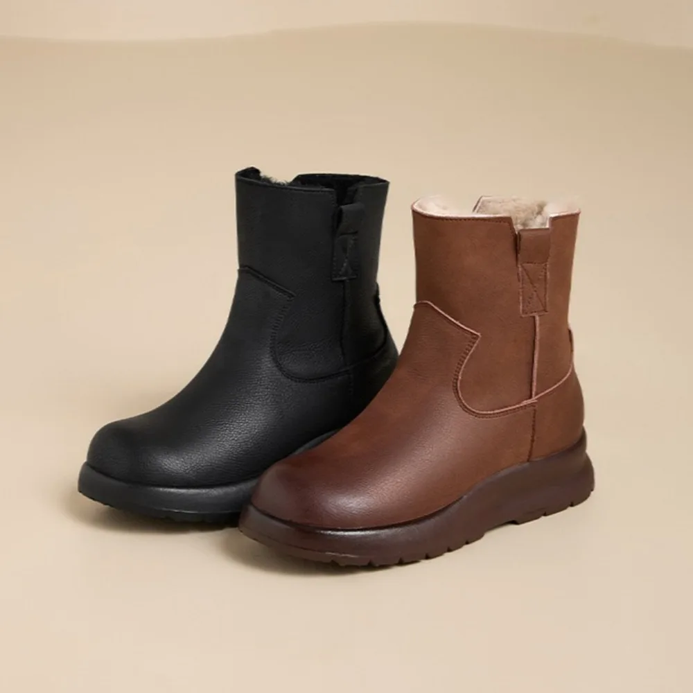 

Женские ботильоны, кожаные зимние ботинки в стиле ретро, женские зимние ботинки 2025 года, новая утолщенная теплая хлопковая обувь, женские ботинки со встроенным мехом