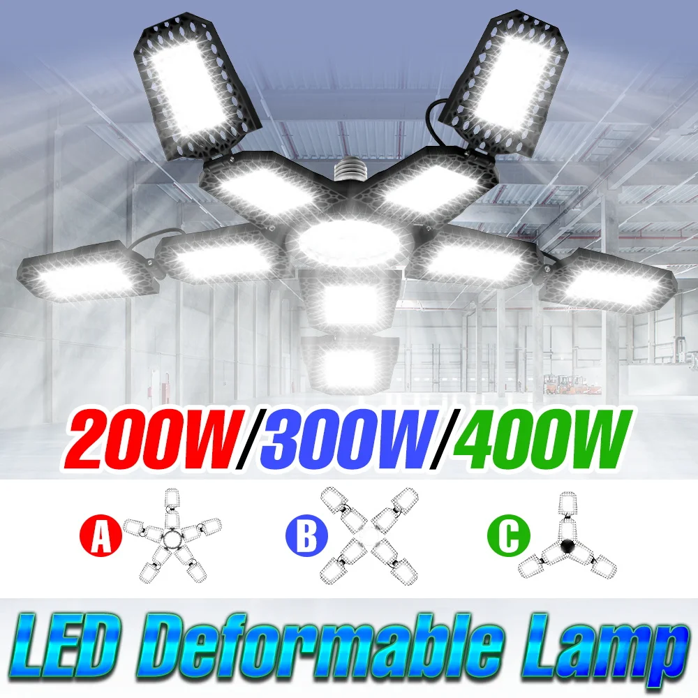 

400W LED Garage Light Bulb 220V Folding Deformable Ceiling Lamp E27 Spotlight 110V Home Workshop Basement Parking Lot Lighting