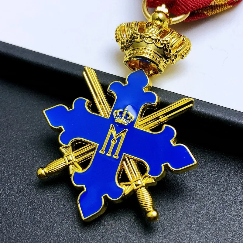 

Royal "M" Cross Medal with Swords – Blue Enamel & Gold Crown Decorative Award for Collectors & Fashion