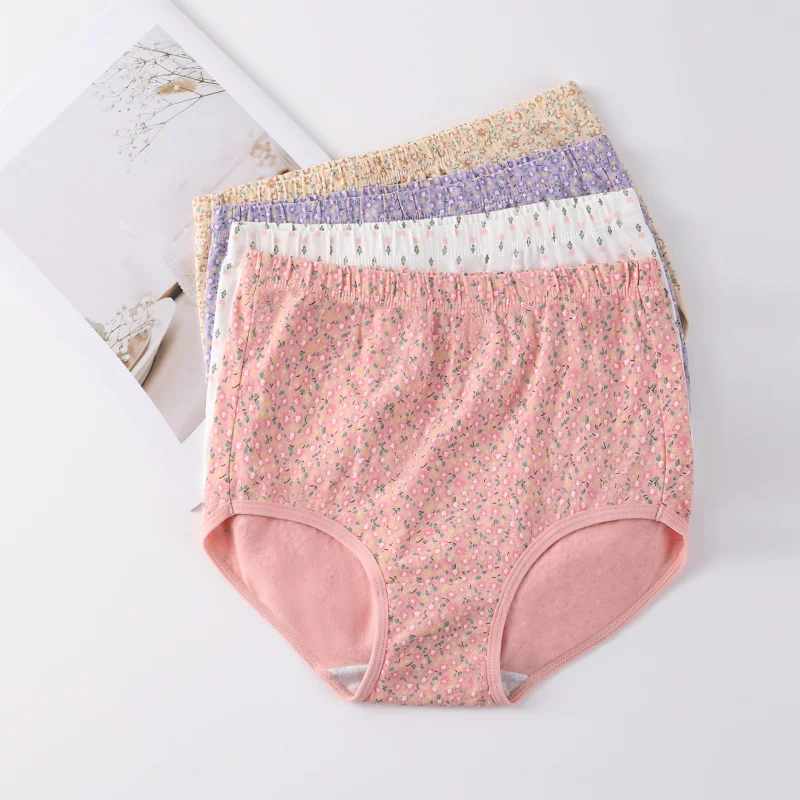 NEW Mother Cotton High Waist Triangular Panties Flower Woman Lingerie Plus Size Briefs Underwear Women Female Seamless soft