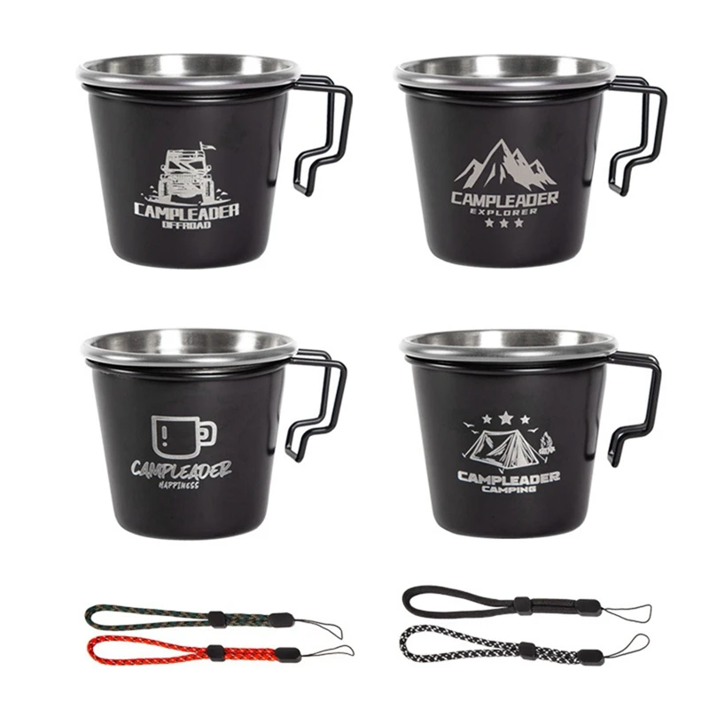 Campleader 4-Piece Set Picnic Barbecue Beer Cup 70Ml Camping Cup Outdoor Water Mugs Stainless Handle