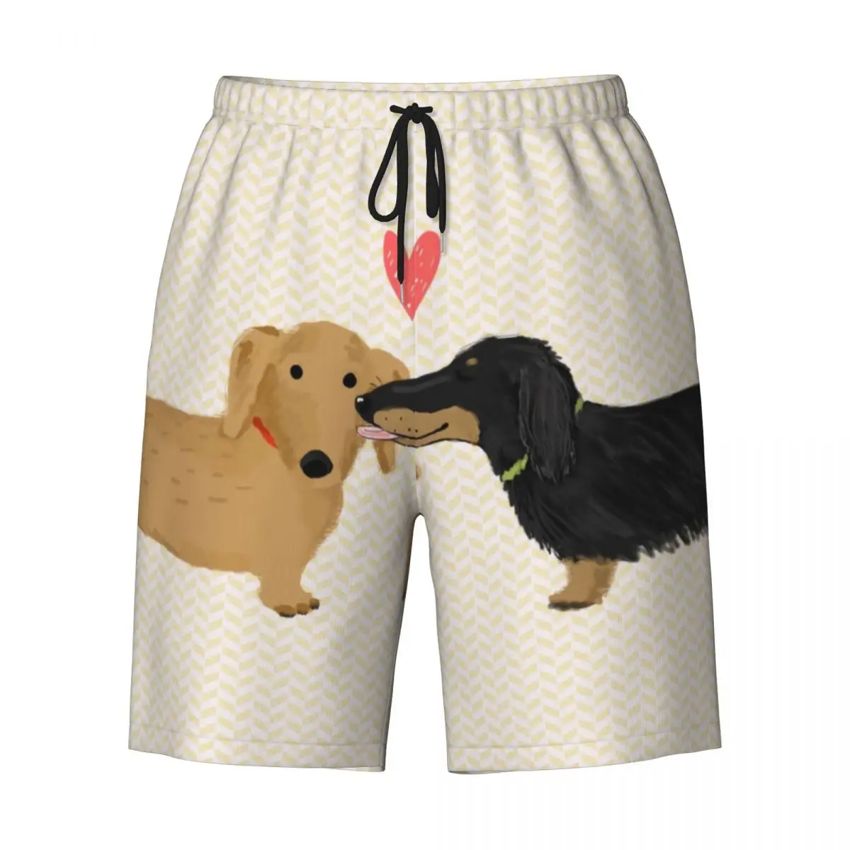 Costume impresso dos homens ternos de banho, Quick Dry Board Shorts, ternos de banho, Swim Trunk, Kawaii Wener Salsicha Dog, Dachshunds Amor Boardshorts