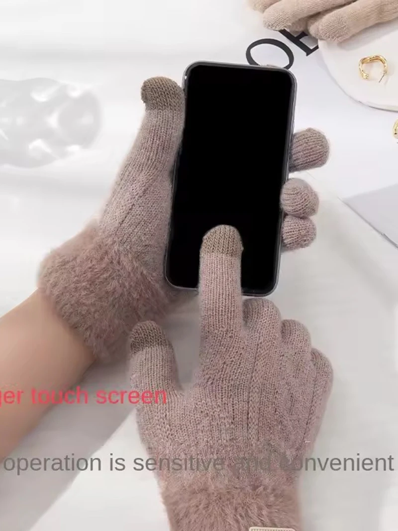 AliExpress Knitted High Elasticity Warm Gloves for Women Korean Fashion Thickened Warm Gloves with Fingers Electric Bike Riding Work Gloves