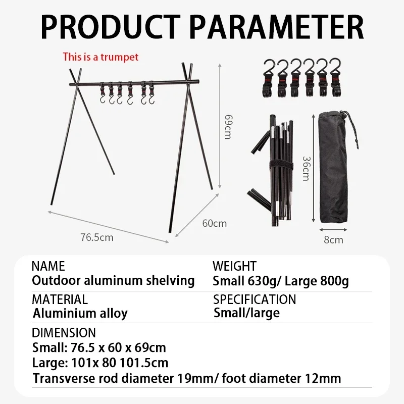 Imagem -05 - Dobrável Outdoor Camping Hanging Rack Tripé Portátil com Gancho Panelas Panela Panela Lâmpada Armazenamento de Roupas Pendure Stand