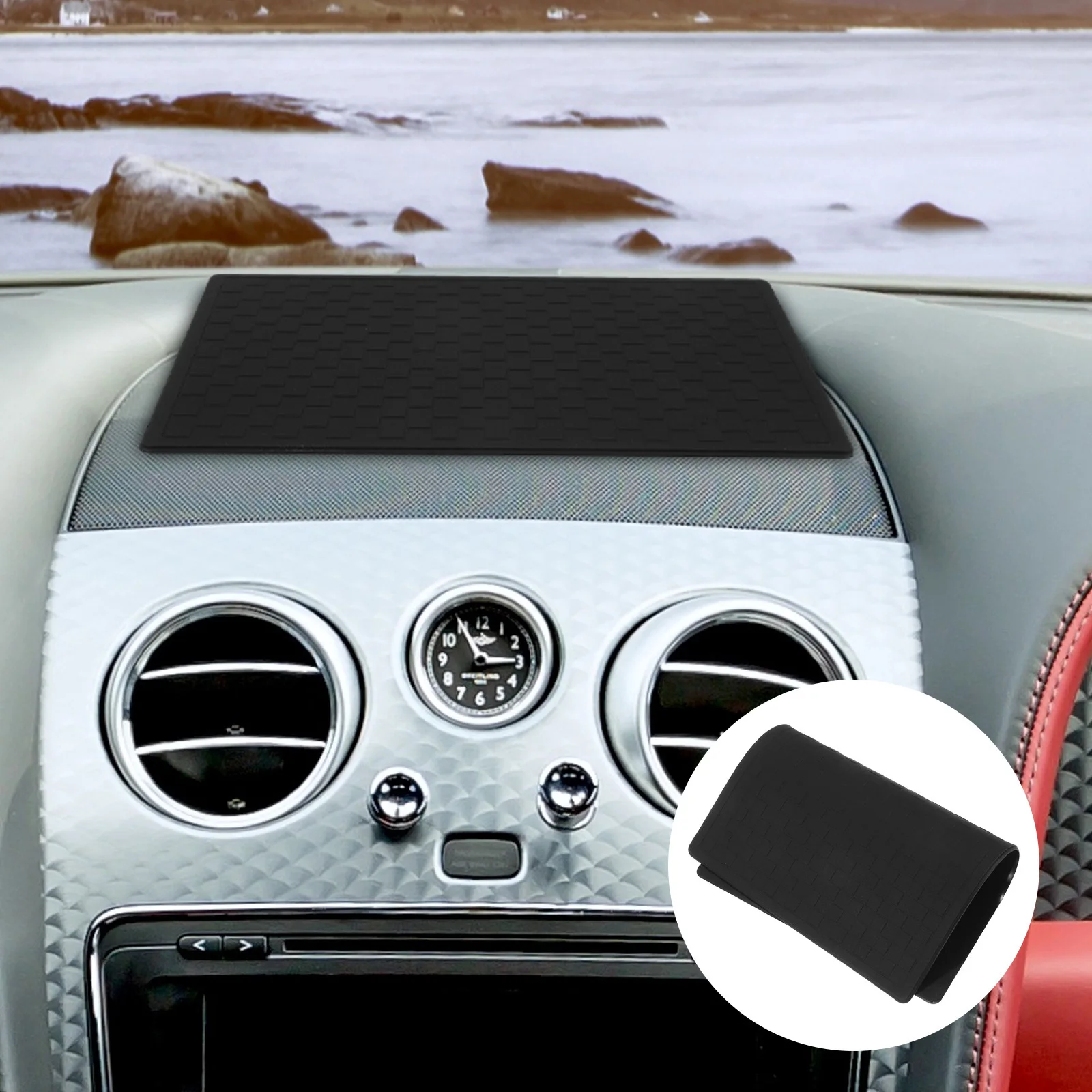

Car Dashboard Mat Anti-Skid Dash Pad Large Grid Pattern Non-Slip Vehicle Mat for Phones Sunglasses Keys Accessories