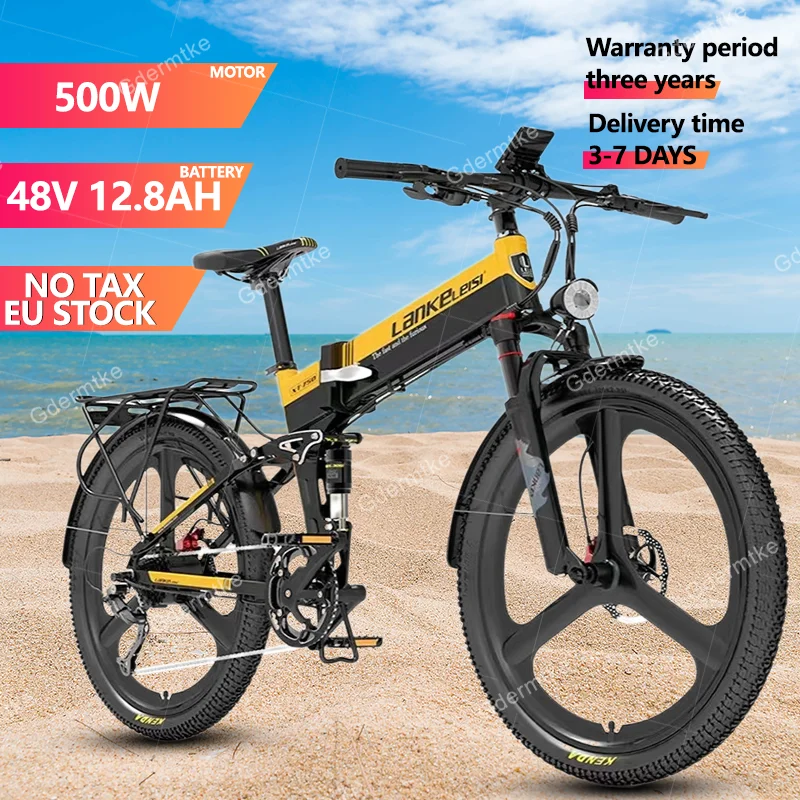 EBike 500W Motor 48V12.8AH Lithium Battery 27 Speed Mountain Electric Bicycle Hydraulic Brake Folding 26 Inch Tire Electric Bike